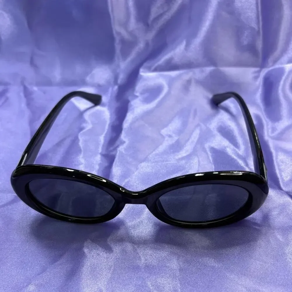 Kids black oval sunglasses with dark lenses Kawaii y2k futuristic